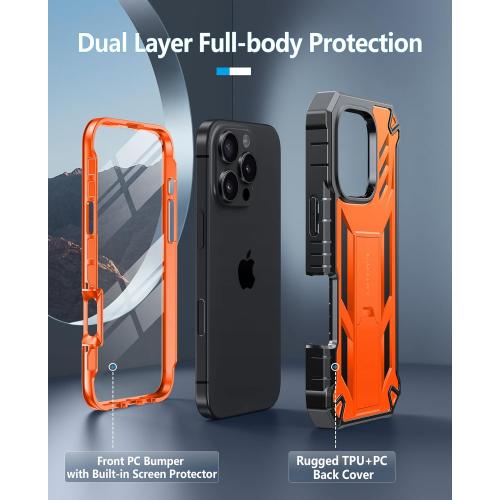 FNTCASE for iPhone 16 Pro-Max Case: Military Grade Drop Proof Protection Mobile Cover with Kickstand | Matte Textured Rugged Shockproof TPU | Protective Sturdy Phone Case - 6.9 inch Orange