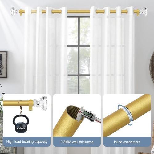 Gold Decorative Crystal Curtain Rods 36 to 88 Inch:Heavy Duty Adjustable Window Curtains Rods for Living Room Bedroom,Brass Gold Modern Girly Acrylic Drapery Rod with Clear Bling Diamond Finial