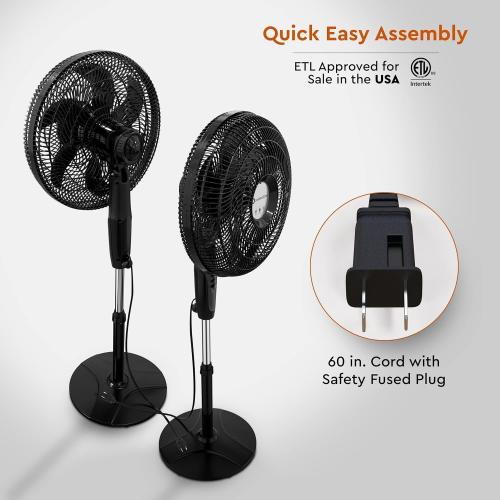 Comfort Zone PowrCurve Oscillating Pedestal Stand Fan, 18 inch, 6 Blades, Tri-Curve Grill for Reduced Noise, 180° Adjustable Tilt, Button Control, Ideal for Home, Bedroom & Office, CZST180BK