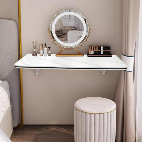 Wall Mounted Folding Table, Floating Desk for Wall Small Spaces, Fold Down Table for Home Laundry Room,Office Computer Workstation,Study Work Bench, Kitchen Dining (White 27.6×15.7)