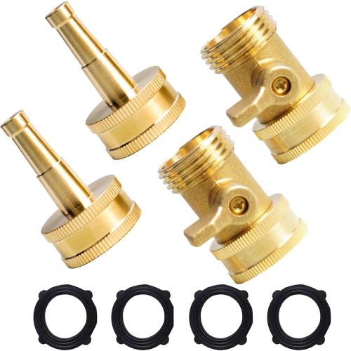 Hourleey 2 Set Heavy Duty Brass Hose Nozzle, Pressure Jet Nozzle with Hose Shutoff Valve, 3/4 GHT Nozzles for Garden Hose, Car Wash, Extra 4 Rubber Washers