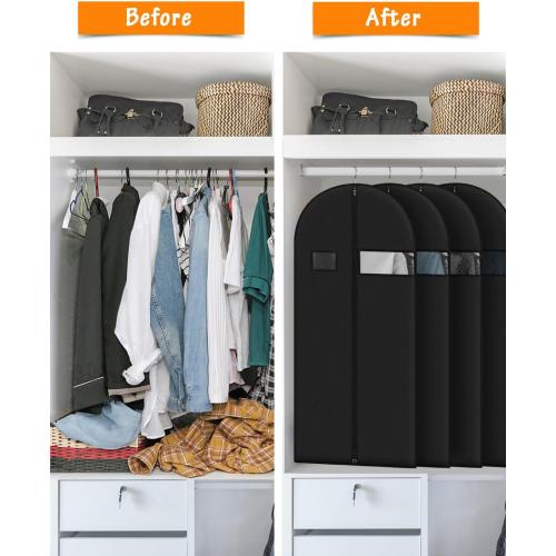 Garment Bags for Hanging Clothes (8 packs,43 inches) Black Suit Bags for Closet Storage and Travel with Clear Window for Sweater Coat Suits Shirt