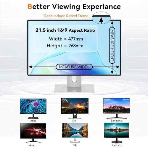 [2-Pack] 21.5 Inch Computer Blue Light Blocking Screen Protector for 16:9 Widescreen Monitor, Anti Glare Anti-UV Eye Protection Desktop PC LED Monitor Filter, Removable Anti-Scratch Screen Film 21in