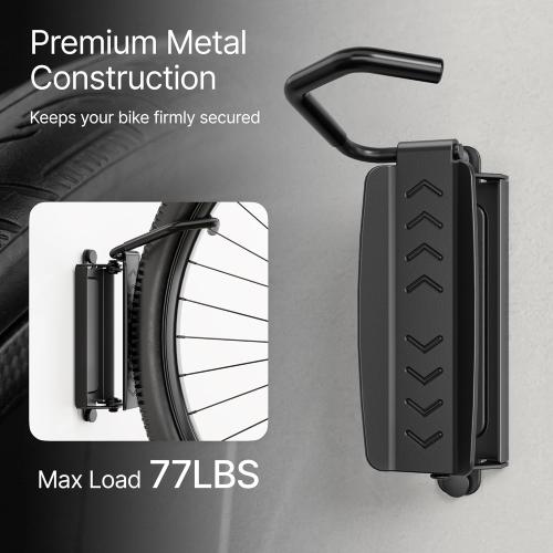 PEGZONE 4 Pack Bike Rack Garage, Bike Wall Mount Heavy Duty, Holds 77 Lbs, Swivel Bike Hangers for Garage, Adjustable Indoor Bike Storage for Bedroom Home Office, 4 Pack