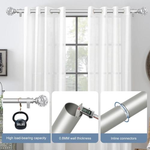 Silver Decorative Crystal Curtain Rods:66-120 Inch Heavy Duty Adjustable Window Curtains Rods for Bedroom Living Room,Nickel Modern Girly Acrylic Drapery Rods Set with Sheer Bling Foil Finials