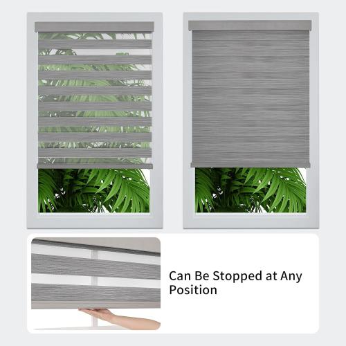 Joydeco Cordless Zebra Blinds (Pro), Dual Layer Light Control Zebra Blinds for Windows, Light-Proof Aluminum Cover, Free-Stop Roller Shades for Home & Office (Gray, 37 W x 75 H)