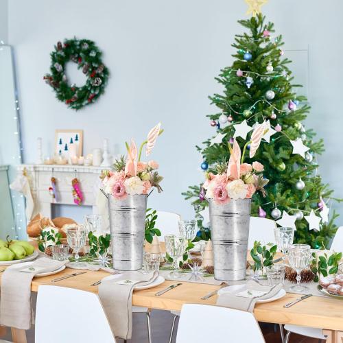 ZOOFOX 3 Pack Large Galvanized Metal Vases, 11 Inch Farmhouse French Flower Bucket Vase with Handles, Metal Floral Container for Cut Flowers, Flowers Arrangements, Table Centerpiece Wedding Decor
