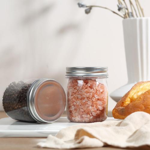 novelinks 8 oz Clear Plastic Jars with Airtight Lids, 32 Pack Plastic Mason Jars with Lids 8oz, Refillable Storage Slime Containers & Small Spice Jar for Kitchen Organization (32 Pack,Silver)