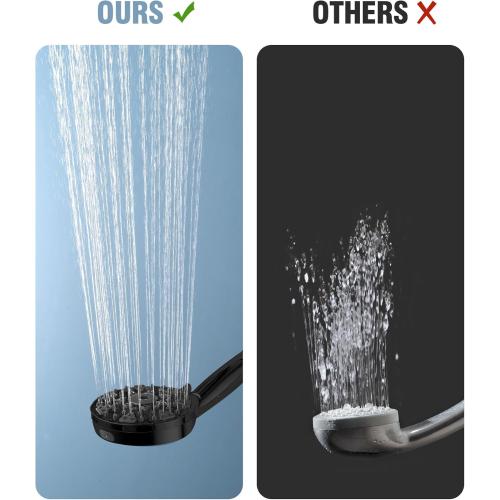 High Pressure Shower head with Handheld 7 Modes, Built-in Power Wash to Clear Tub. Tile & Pets, 5” High Flow Hand Held Hydro Rain Showerhead with Stainless Steel Hose and Adjustable Bracket-Matt Black