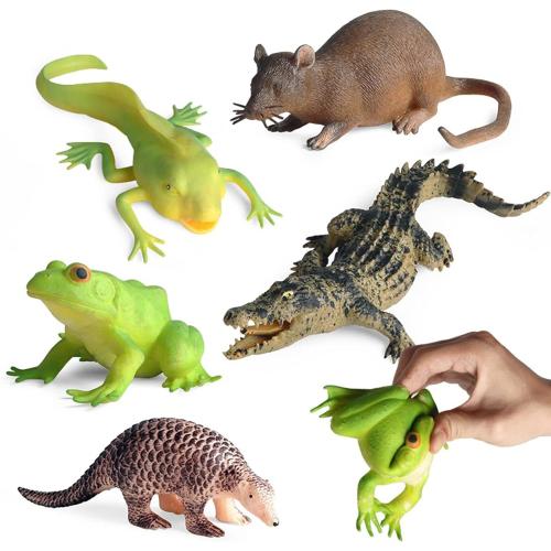 5PCS Soft Rubber Squishy Toys, TPR Super Stretch Animal Toys for Kids, Rubber Animal Figures Set with Frog, Tadpole, Crocodile, Rat, Pangolin