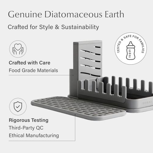 Dorai Home Collapsible Dish Drying Rack and Stone Pad – Foldable Drying Rack with Instant-Dry Stone Mat – Space-Saving Collapsible Drainer for Kitchen Counter - 19.9 x 15.2 (Slate)