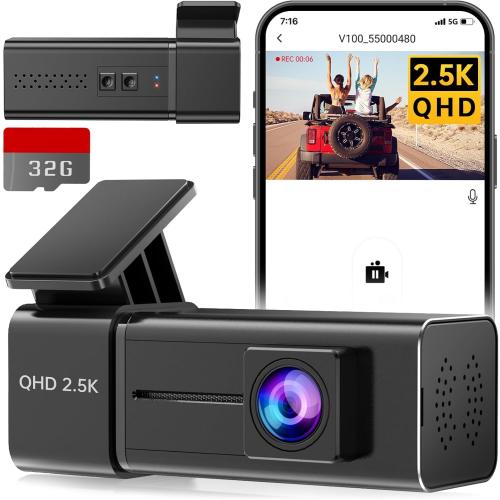 Dash Cam, 2.5K WiFi Dash Camera for Cars, E-YEEGER Mini Dashcam with App, Front Car Camera, G-Sensor, Loop Recording, Night Vision, 24H Parking Mode, 32G SD Card Included, Support 256GB Max