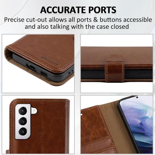 MONASAY Wallet Case Compatible for Galaxy S21 5G, 6.2 inch,[Screen Protector Included][RFID Blocking] Flip Folio Leather Cell Phone Cover with Credit Card Holder, Brown