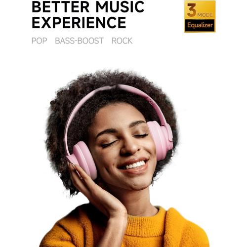 Picun B8 Headphones Wireless Bluetooth, 120H Bluetooth Headphone Over Ear with 3EQ Music Modes, Hands-Free Calls, Deep Bass Headphones for Travel Home Office Cellphone PC (Pink)