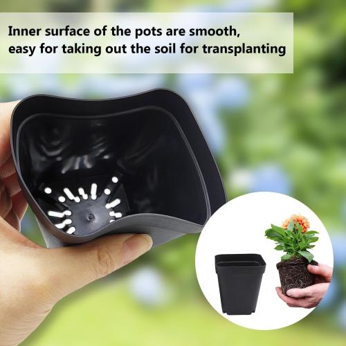 Square Nursery Pots (2.7, 3, 3.5, 4) with Drainage Holes 20 Pcs, Plastic Seed Starting Pots, Sturdy and Durable Seedling Pots for Planting, Cuttings and Transplanting, Black