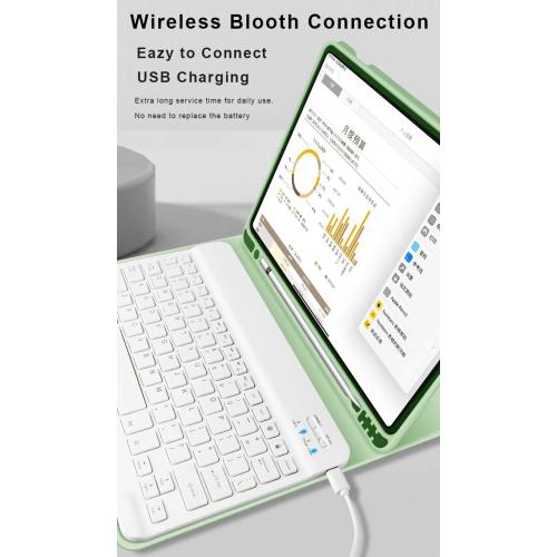 Color light green aoub Case for iPad 9th/8th/7th Generation 10.2 inch, Stand Folio Detachable Wireless Bluetooth Keyboard Cover Soft TPU Back Case with Pencil Holder for iPad 10.2 2021/2020/2019, Light Green