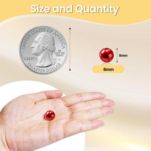 1400Pcs Red Vase Filler Pearl Beads for Crafting 8mm Beads No Holes Decor Suitable for Wedding Decor, Party Decorations, Centerpiece Table Decorations