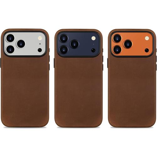 Belemay Handcrafted Crazy Horse Leather Case for iPhone 17 Pro, Compatible with MagSafe, Vintage Aesthetic, Two-Tone Effect, Unique Patina, Camera Control Button, Metal Buttons (6.3), Vintage Brown