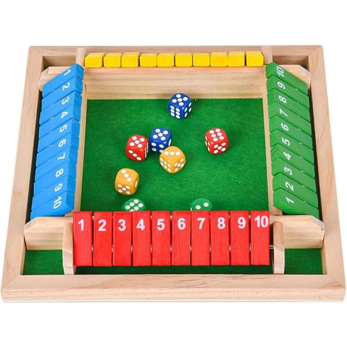 Shut The Box Game Wooden - Travel Board Game Small Size 8.6 Inch - Close The Box Dice Game - 8 Dice 10 Numbers
