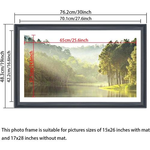 17x28 Picture Frame Solid Wood Black, Display 15x26 (With mat) or 17x28 (Without mat) Photos, Poster, Painting,Puzzles (X23B1728W1526)