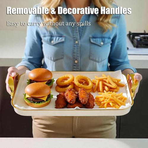 JEESA 3-Pack Serving Tray with Handles, Platters for Serving Food Turkey Cookie Appetizer Snack, Reusable Plastic, Stackable, for Holiday, Party, White