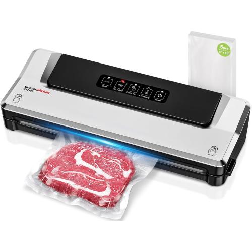 Bonsenkitchen Vacuum Sealer Machine   5 Vacuum Bags, Fast-Compact Food Sealer, Multi-Functional Food Vacuum Sealer with Accessory Hose, Silver