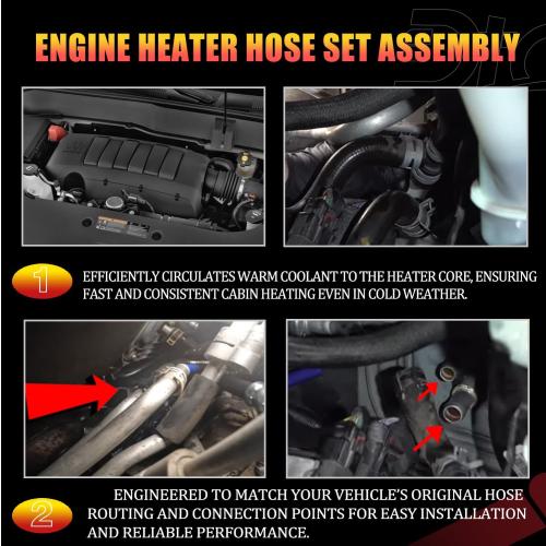 Engine Heater Hose Set Assembly Compatible with Chevy Buick GMC Vehicle 2007-2017 Enclave Acadia Traverse Replace Inlet and Outlet Bypass Hoses Replace# 20765678 25862087 25862088 626-562