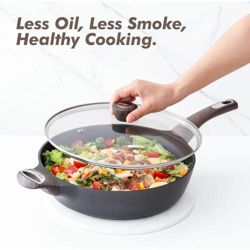 SENSARTE Nonstick Frying Pan Skillet with Lid, 10.5 Inch Deep Frying Pan, 3.8 Qt Non Stick Saute Pan with Cover, Induction Pan, Healthy Non Toxic Cooking Pan with Helper Handle, PFOA PFOS Free