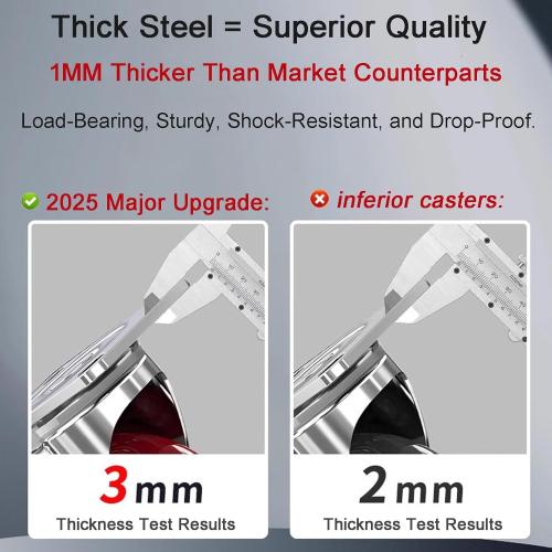 4 inch Casters Load 2400lbs -Includes 2 Sets of Adaptive Screws -Lockable Bearing Plate Heavy Duty Caster with Brakes, 360-degree Swivel for Furniture and Workbench Cart, Set of 4