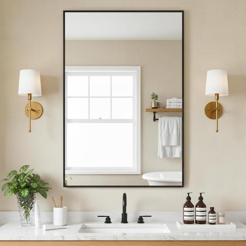 FICTOR Bathroom Vanity Mirror for Over Sink, 24 x 36, Black | Anti-Rust Frame, Shatterproof Tempered Glass, Vertical/Horizontal Wall Mounted Mirror for Bedroom, Entryway, Living Room