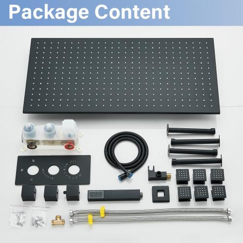 16x32 Shower Head System Ceiling Mount Shower Faucet Set Luxury Shower Faucets with Adjustable Body Shower Jets and Handheld Spray LED Large Rainfall Showerhead, Matte Black