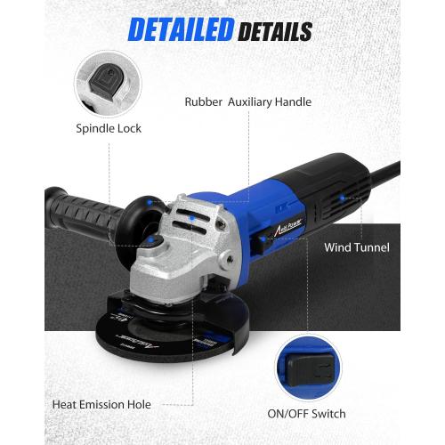 AVID POWER Angle Grinder, 7.5-Amp 4-1/2 inch Electric Grinder Power Tools with Grinding Wheels, Cutting Wheels, Flap Disc and Auxiliary Handle for Cutting, Grinding, Polishing and Rust Removal - Blue