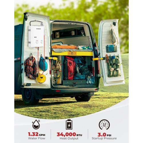 CAMPLUX Tankless Water Heater Outdoor, 1.32 GPM Portable Propane Camping Water Heater, 5L, AY132, White