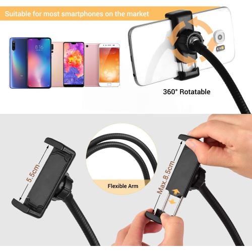Andoer Clip-On LED Ring Light 3 Lighting Modes, USB Fill-in Lamp Dual Lights Dimmable Flexible Arms Design with Phone Holder for Live Video Chatting Selfie