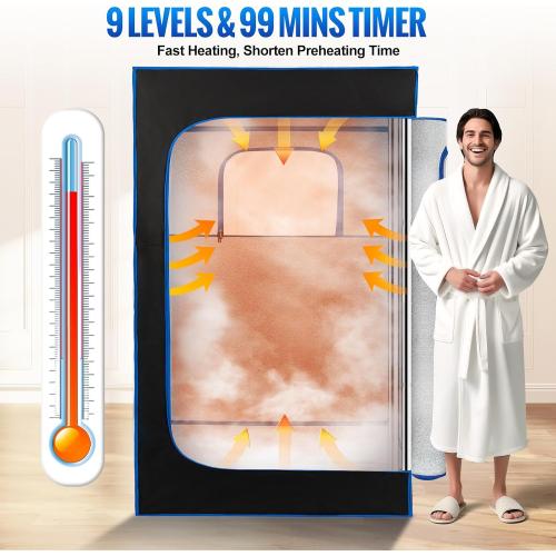 Portable Sauna Box, Steam Sauna Tent for Home with Steamer, Remote Control, Folding Chair, 9 Levels, 2.6’ x 2.6’ x 5.9’