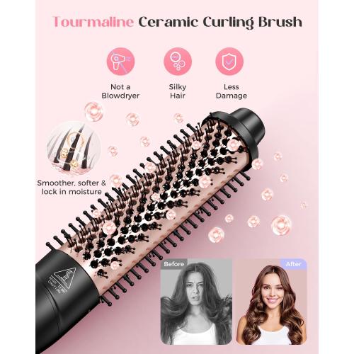 5 in 1 Curling Iron with Thermal Brush and 4 Interchangeable Ceramic Barrels(1/2 to 1 1/2 inch), Curling Wand Set with Flat Iron, Fast Heating, Dual Voltage Hair Curler, Gifts for Women