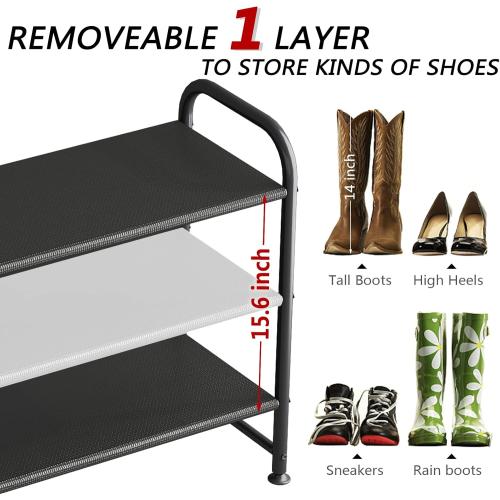 Shoe Rack 3 Tier Long Storage Organizer Wide Metal Shoe Shelf for Closet Entryway Black