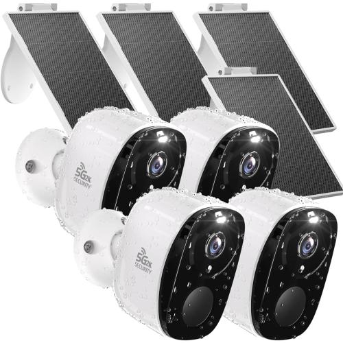 4pc Solar Security Cameras Wireless Outdoor, 2K Battery Powered Cameras for Home Security, 2.4/5G WiFi Camera with Solar Panel, Color Night Vision, AI Detection, 2 Way Talk, IP65, SD/Cloud