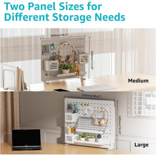PEGZONE Clamp-on Desk Pegboard, Desk Organizer for Office Gaming Home, Magnetic Metal Peg Board with 15 Accessories, Privacy Panel for Office, 20.4 x 16.5, Large, White