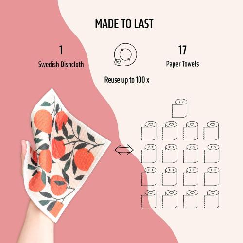 Swedish Dishcloths for Kitchen, Swedish Dish Cloths 5 Pack, Super Absorbent Reusable Paper Towels Washable, Biodegradable, Quick Drying, Dishwasher Safe