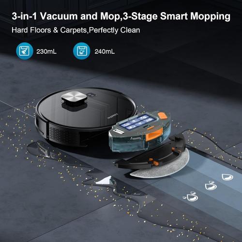 Robot Vacuum and Mop, 11500 Pa Suction, 3-in-1 Robotic Vacuum with Smart LiDAR Navigation, 90 Day Self-Emptying,160 Min Runtime,App/Alexa/Voice Control, Ideal for Pet Hair, Carpet & Hard Floor