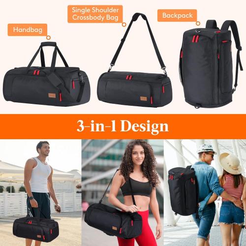 Lifewit Gym Bag for Men & Women with Shoe Compartment, 40L Carry On Duffle Bag for Travel, 3 In 1 Waterproof Weekender Workout Overnight Sports Backpack with Dry and Wet Seperation, Black