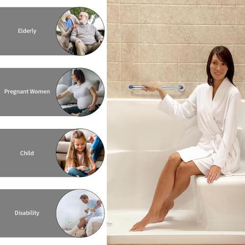 16 Inch Stainless Steel Shower Grab Bar, ZUEXT Chrome Shower Handle, Bathroom Balance Bar, Safety Hand Rail Support Bar for Handicap Elderly Injury, Senior Assist Bath Tub Wall Concealed Mount Handle