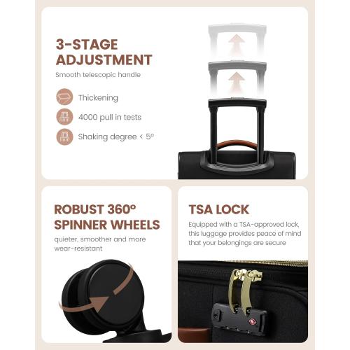 LOVEVOOK Carry On Luggage 22x14x9 Airline Approved, 20 Inch Softside Black Suitcases with Wheels, Lightweight Spinner Carry on Suitcase with TSA Lock, Water-Resistant Large Capacity Luggage for Men