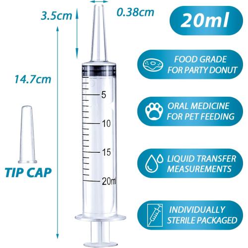 20ml Syringe for Liquid, Oral, Scientific Labs, Measurement, Dispensing, with Cap- 3 Pack 20ml Syringes