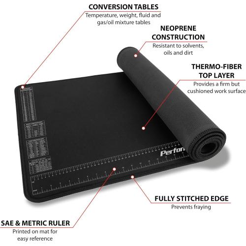 Performance Tool W88977 Neoprene Mat with Ruler and Reference Charts, Chemical Resistant, 16-Inch x 35.75-Inch, Protects Work Surface from Solvents and Oils