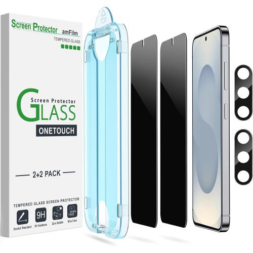 amFilm Auto-Alignment OneTouch for Samsung Galaxy S25 /S25 Plus 6.7 Privacy Screen Protector   Camera Lens Protector, Tempered Glass, 30 seconds Installation, Bubble Free, Privacy Protection 2 2 Pack