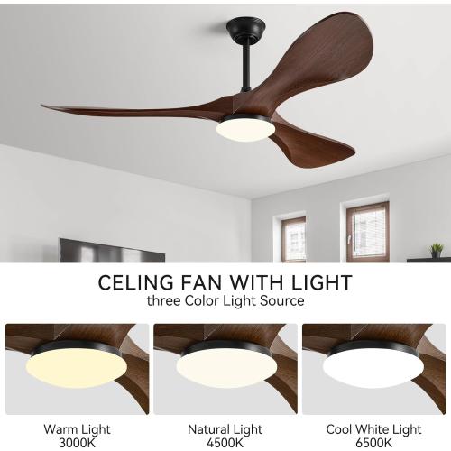60 in Ceiling Fan of 7400 CFM High Airflow with Light and Remote Control,Outdoor/Indoor Ceiling Fan with 3 Blades Noiseless Reversible DC Motor 6 Speeds with 3 CCT and Timer for Living Room Patios