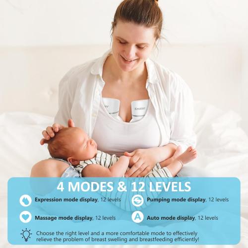 Hands Free Breast Pump, Wearable Breast Pump, Portable Breast Pumps with 4 Modes & 12 Levels, Low-Noise and Painless, LED Electronic Display, 24mm Flange, 2 Pack