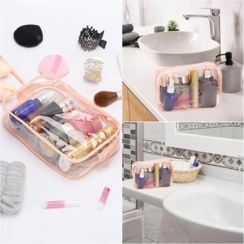 Tbestmax 10 Pcs Clear Cosmetic Bags Small Makeup Bags Portable Waterproof Travel Toiletry Bags Organizer Peach Pink, 7.5x 4.8x 2.3